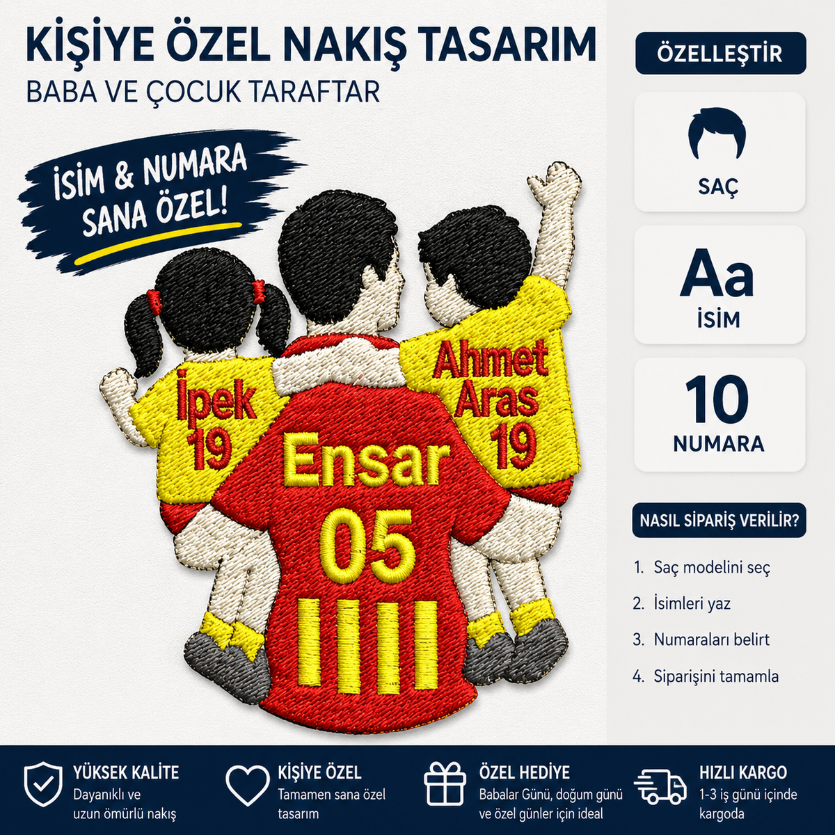Kişiye Özel Baba ve Çocukları Nakışı
