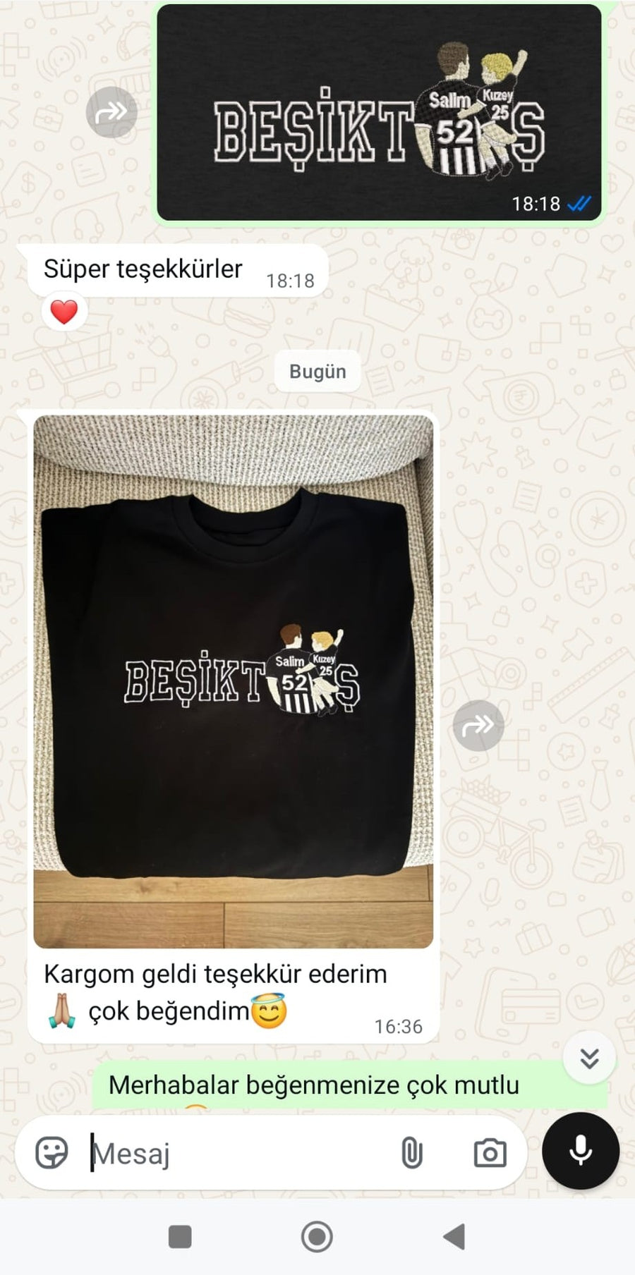 Müşteri memnuniyeti WhatsApp mesajı