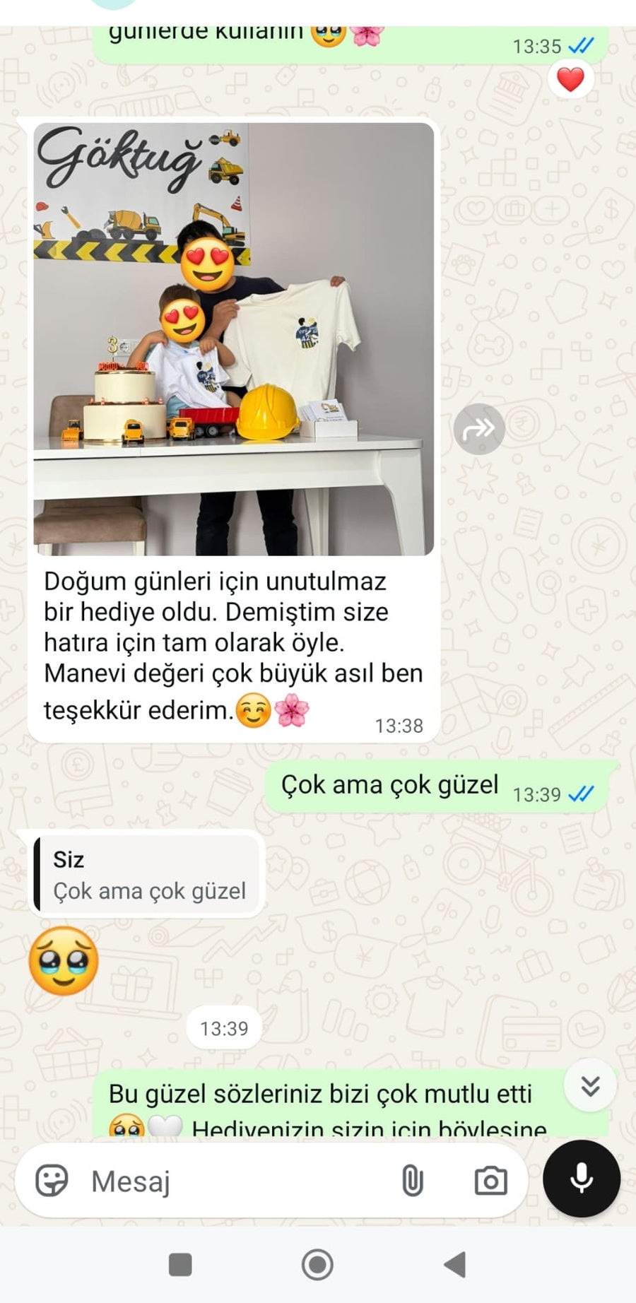 Müşteri memnuniyeti WhatsApp mesajı