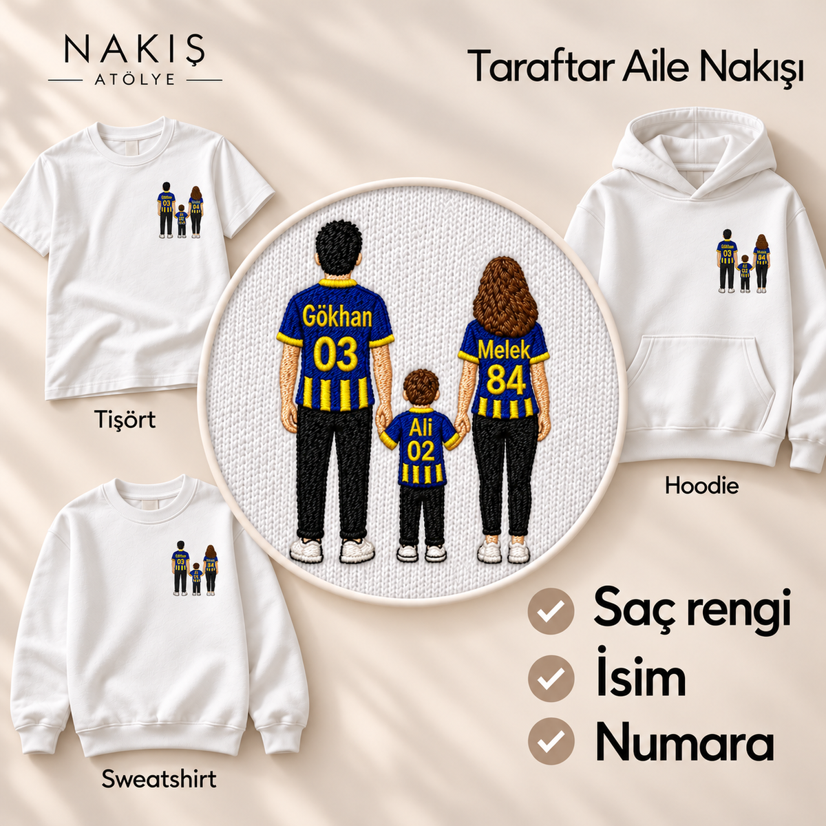 Taraftar Aile Nakışı – kişiye özel taraftar nakışı; tişört, sweatshirt ve hoodie