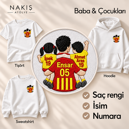 Baba & Çocukları – kişiye özel taraftar nakışı; tişört, sweatshirt ve hoodie