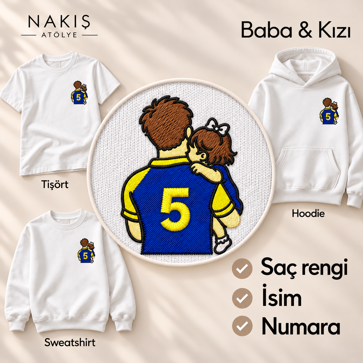 Baba & Kızı – nakış detaylı ürün kapağı