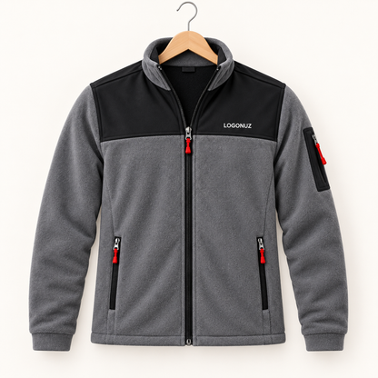 Logolu SF polar ceket — füme ve siyah