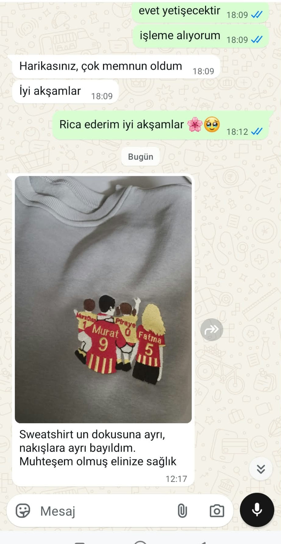 Müşteri memnuniyeti WhatsApp mesajı