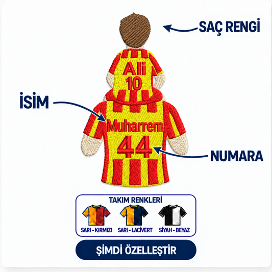 Omuzlarımda Sevdam baba oğul – Ali 10 ve Muharrem 44, saç rengi, isim, numara ve takım rengi seçenekleri